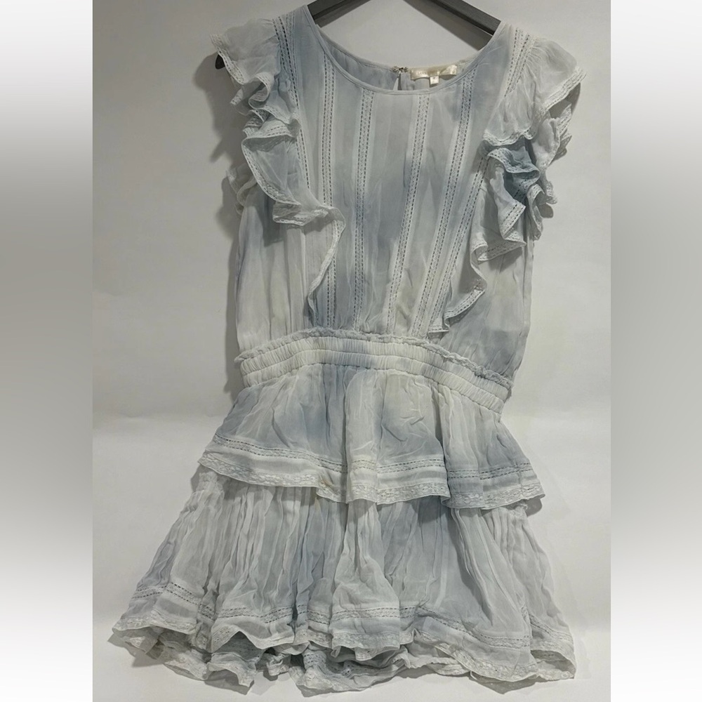 Loveshackfancy Women’s Tie Dye Blue Ruffle Mini Dress Size M - GUC